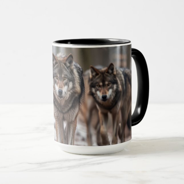 Taza Yellowstone Wolves Coffee Mug Two-Tone (Anverso derecho)