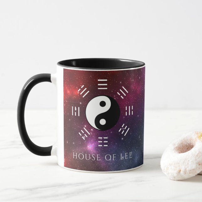 Taza Yin Yang con Bagua Trigram Símbolos I-Ching (Con donut)