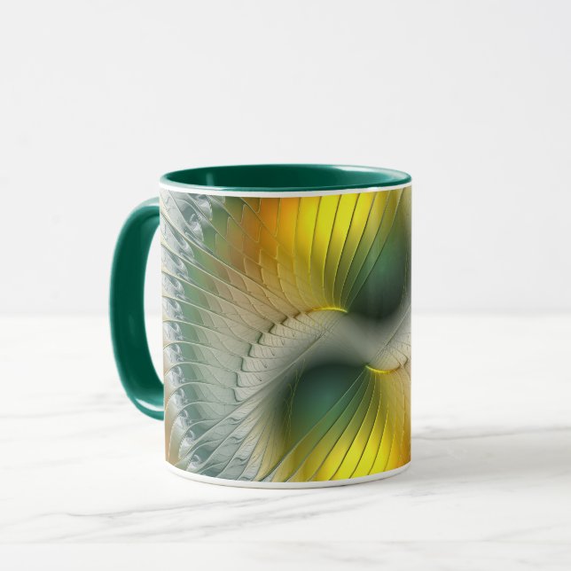 Taza Yin Yang Green Yellow Resumen Fractal colorido (Anverso izquierdo)