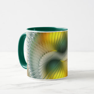 Taza Yin Yang Verde Amarillo Fractal Abstracto Colorido
