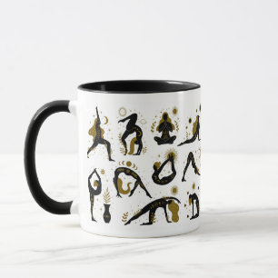 Taza Yoga Poses Negro y Oro
