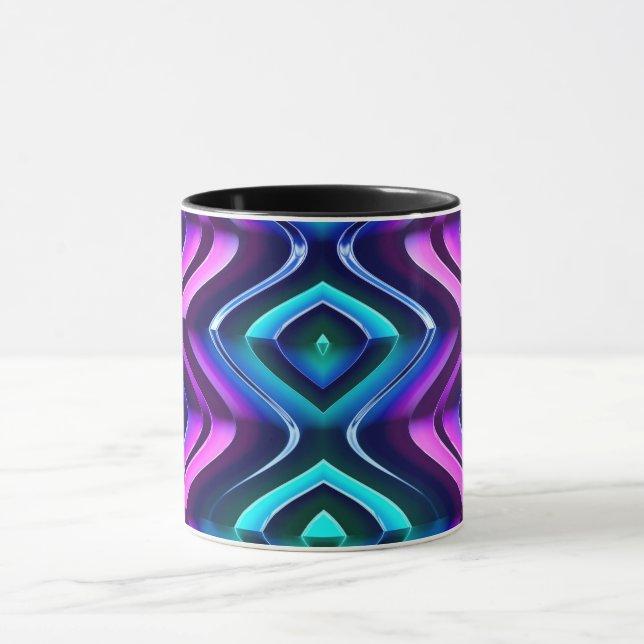 Taza ~ Zany 3D Fractal ~ Purple Aqua Black ~ (Centro)