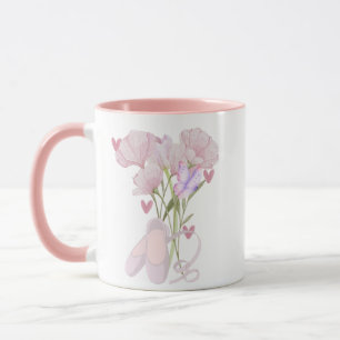 Taza Zapatillas de ballet florales vintage estética caf