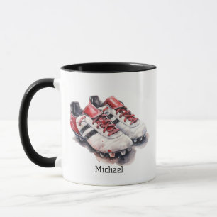 Taza Zapatos de entrenador de jugador de fútbol con nom