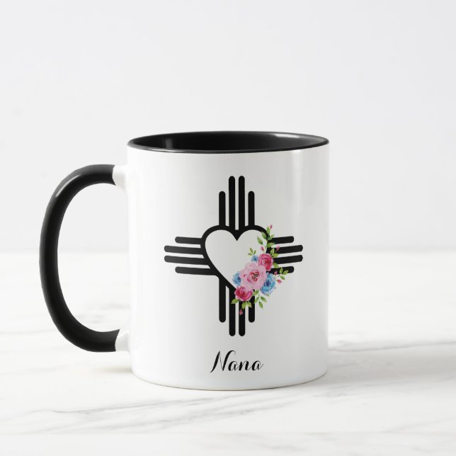 Taza Zia Heart con flores café de regalo personalizado (Izquierda)