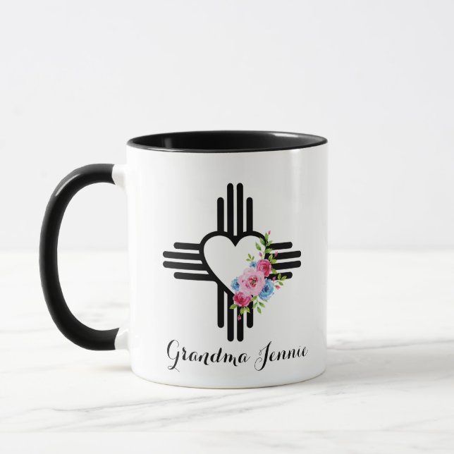 Taza Zia Heart con flores café de regalo personalizado (Izquierda)