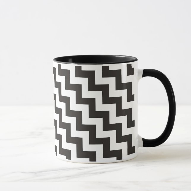 Taza Zigzags Ringer Mug, Chevrras blancas y negras (Derecha)