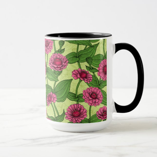 Taza Zinnias rosas sobre verde claro (Derecha)