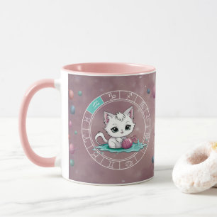 Taza Zodiac Aquarius Cute Cat Wheel Planet Astrología
