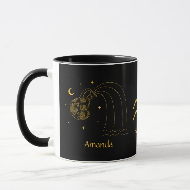Taza Zodiac Aquarius - Mug de Personalizable amarillo d (Izquierda)