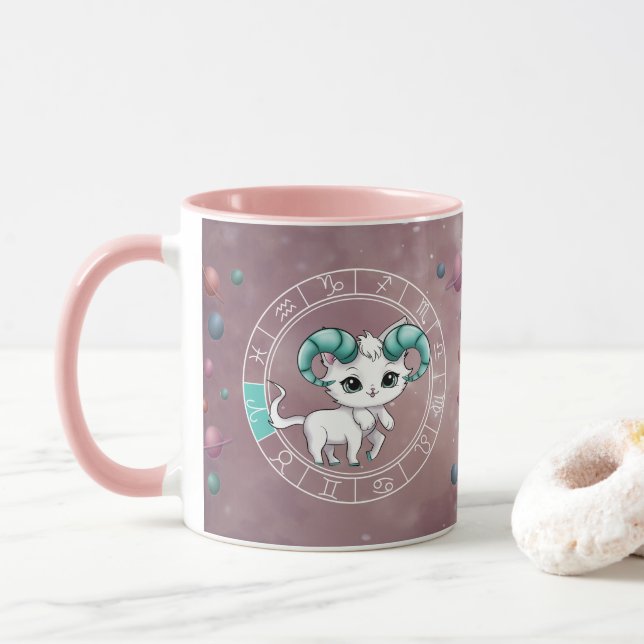 Taza Zodiac Aries Cute Cat Wheel Planet Astrología (Con donut)