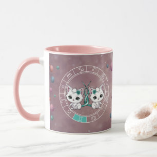 Taza Zodiac Gemini Cute Cat Wheel Planet Astrología
