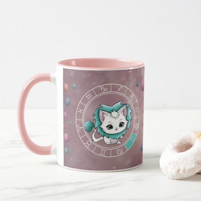 Taza Zodiac Leo Cute Cat Wheel Planet Astrología (Con donut)