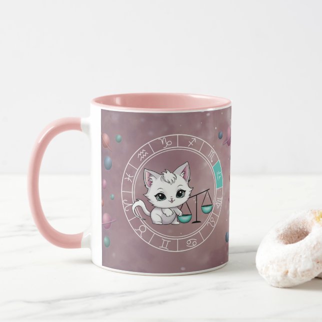 Taza Zodiac libra Cute Cat Wheel Planet Astrología (Con donut)