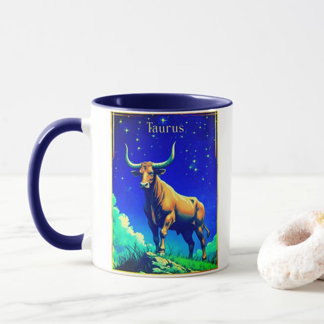 Taza Zodiac Sign Taurus Rooted in Earth and Sky (Con donut)