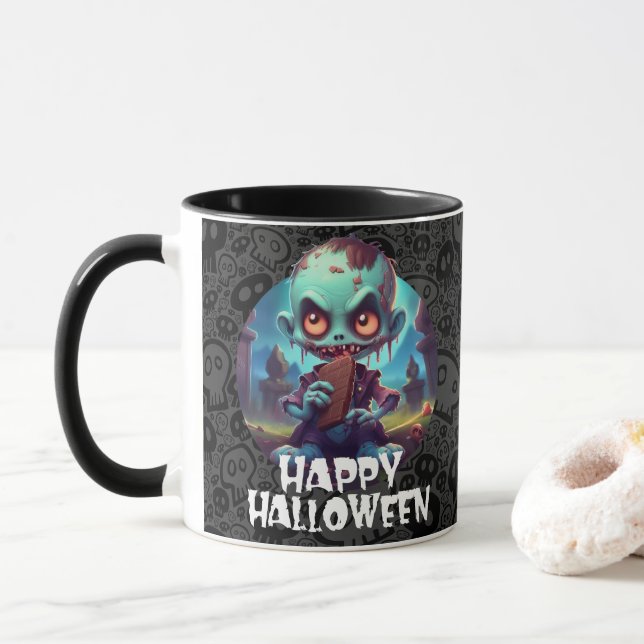 Taza Zombie comiendo chocolate Feliz Halloween (Con donut)