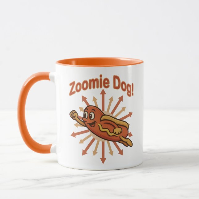 Taza Zoomie Dog Flying Hot Dog Personalizado - Fun Retr (Izquierda)