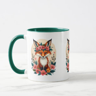 Taza Zorro Boho Caprichoso con Corona Floral del Bosque