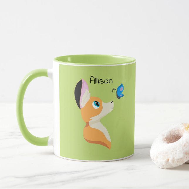 Taza Zorro lindo con Personalizado y nombre de mariposa (Con donut)