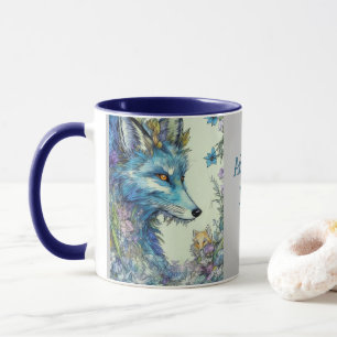 Taza zorro mítico, flores. Nombre modificable