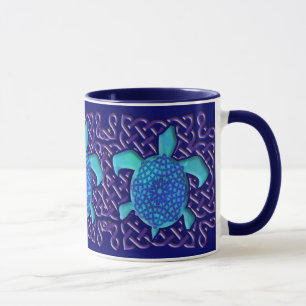 Tazas (azules) célticas de la tortuga del nudo
