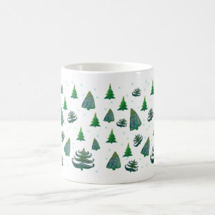 Tazas blancas con arte de acuarela de árboles de N
