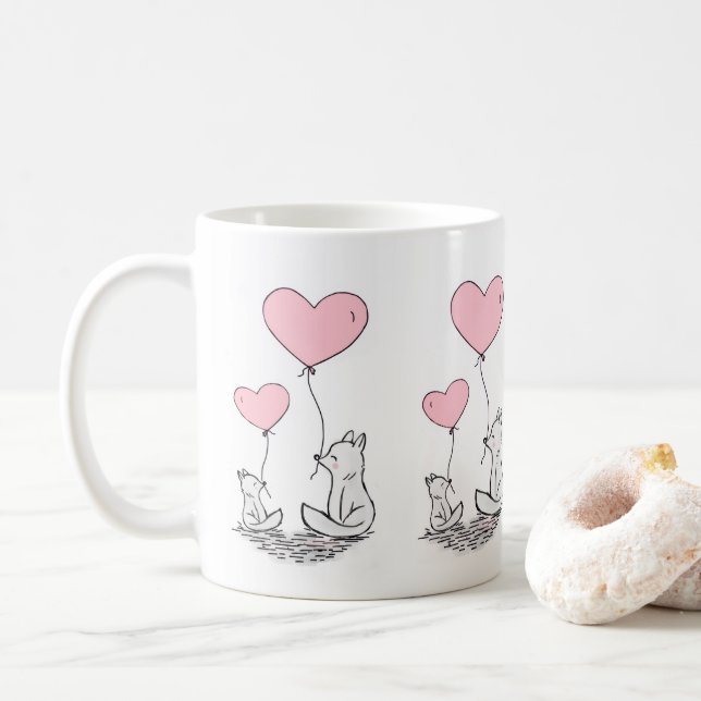 Tazas corazones rosa Foxy día de San Valentín (Con donut)
