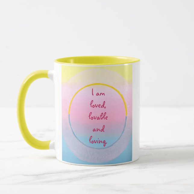 Tazas de afirmación de que soy amado, amable y amo (Izquierda)