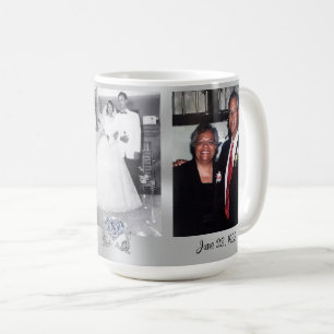 Tazas de aniversario de diamante con 3 fotos y su 