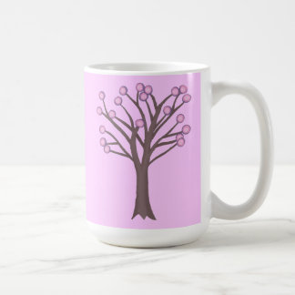 Tazas de árbol con lunares rosados y morados en ca