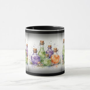 Tazas de botellas de poción de bruja acuarela
