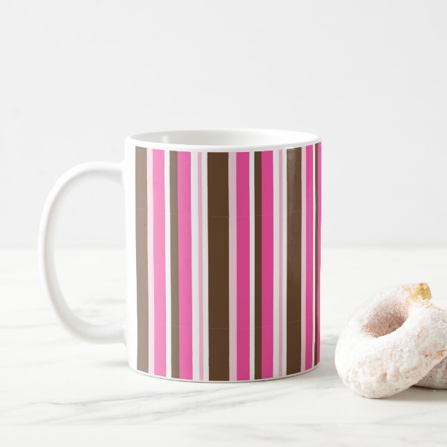 Tazas de café clásicas con rayas marrones y rosada (Con donut)