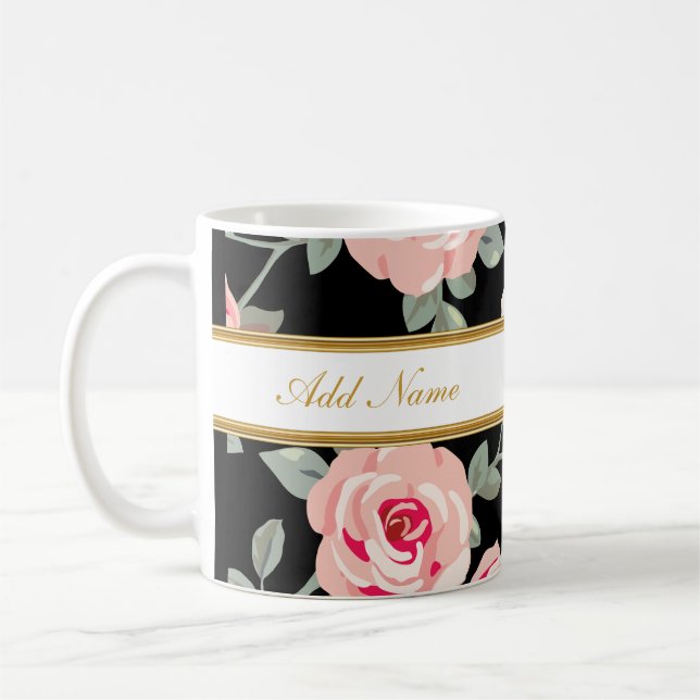 Tazas de café con clase del monograma de la flora (Izquierda)