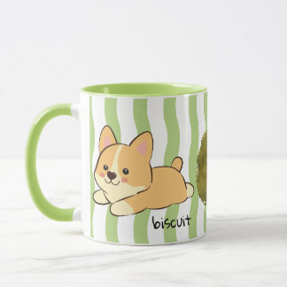 Tazas de café con nombre y rayas onduladas verdes 
