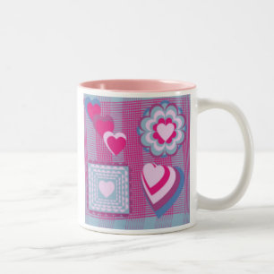 TAZAS DE CAFÉ DE DISEÑADOR - CORAZONES EN AZUL Y F