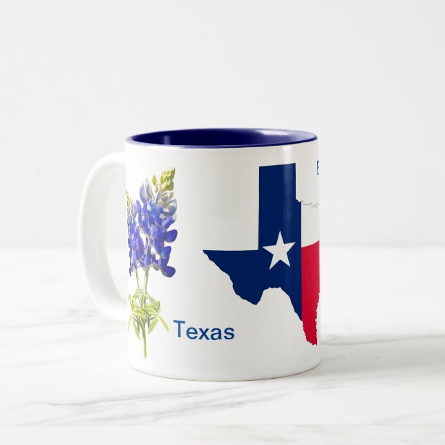 Tazas de café de dos tonos blancas con Bluebonnets (Anverso izquierdo)