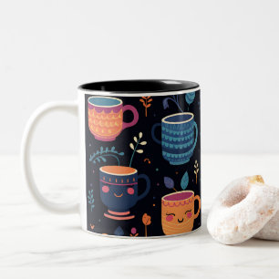 Tazas de café Kawaii lindas con caras sonrientes
