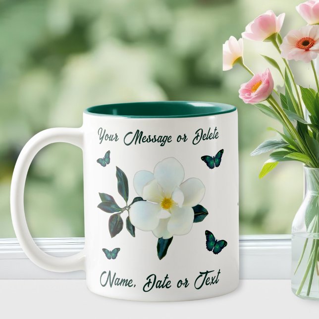 Tazas de café Magnolia, personalizadas o transfere (Magnolia coffee mugs. Personalized name mugs or type in your message. Magnolia themed gifts for mom.)