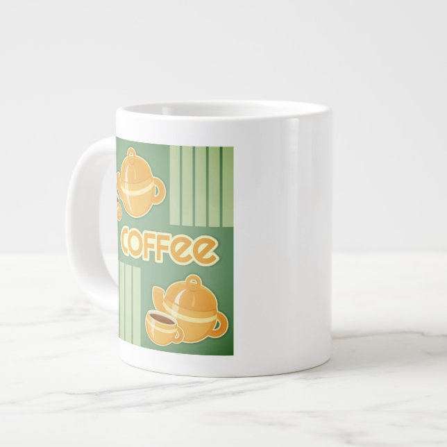 Tazas de café, pote del café y granos de café (Izquierda)