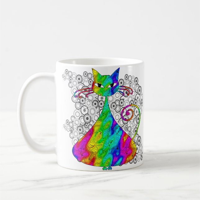 Tazas de café psicodélicas Trippy del gato (Izquierda)