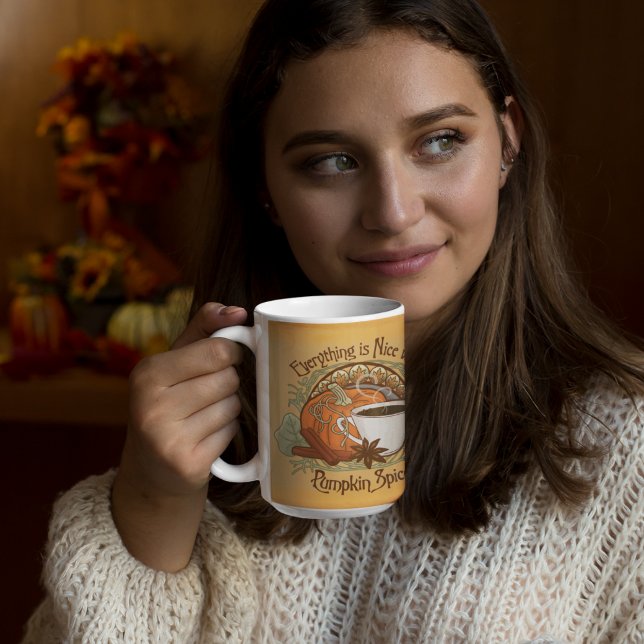 Tazas de calabaza de café de otoño fondo oro de ot (Pumpkin Spice Coffee Mug Autumn Gold Background - 15 oz mug)