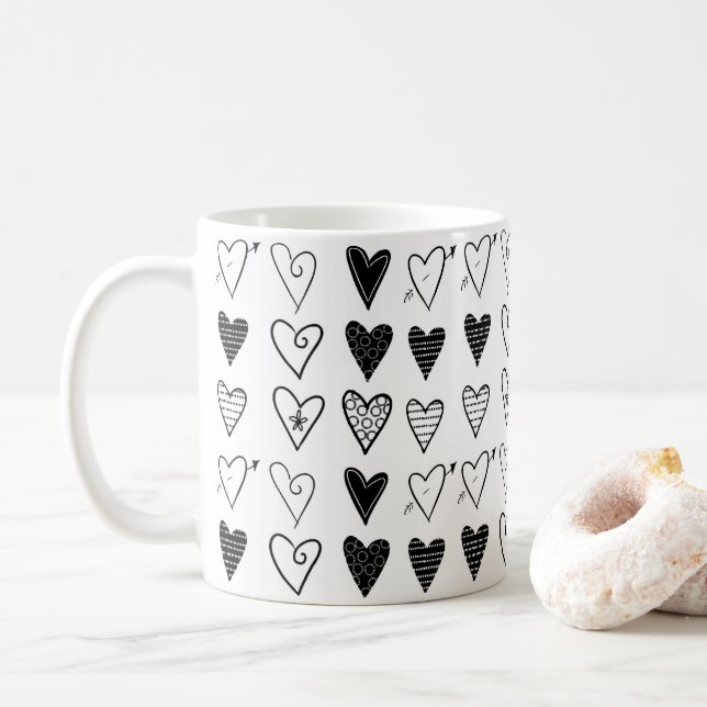 Tazas de Corazones en Blanco y Negro (Con donut)