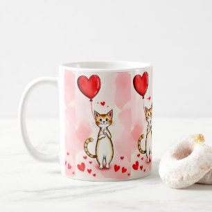 Tazas de corazones rojos del gato del día de San V