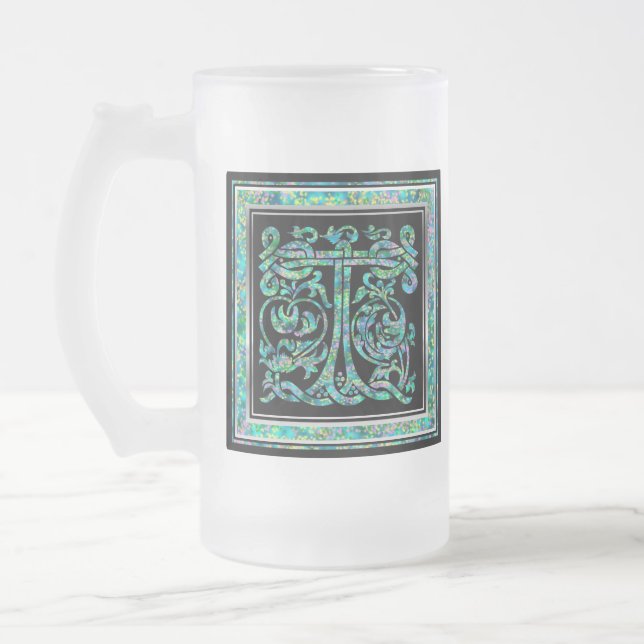 Tazas de encargo azules del monograma de T (Izquierda)