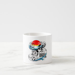 Tazas de gato portero de fútbol juguetón