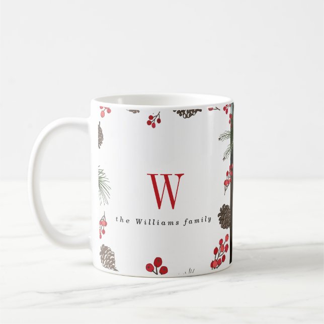 Tazas de la foto del navidad del acebo y del pino (Izquierda)