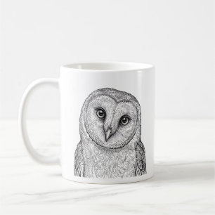 Tazas de lechuza común arte blanco negro café