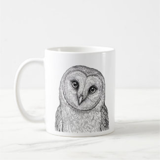 Tazas de lechuza común arte blanco negro café