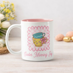 Tazas de Té de Alegría de la Mañana de Pascua Cute