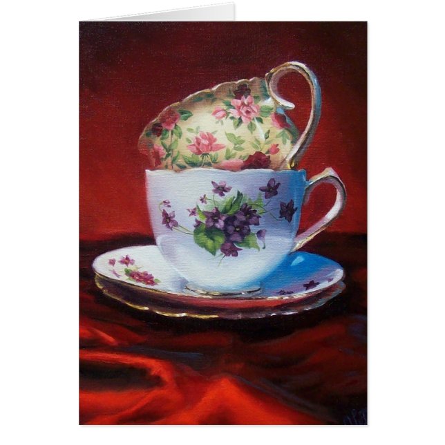 Tazas de té y satén rojo (Frente)